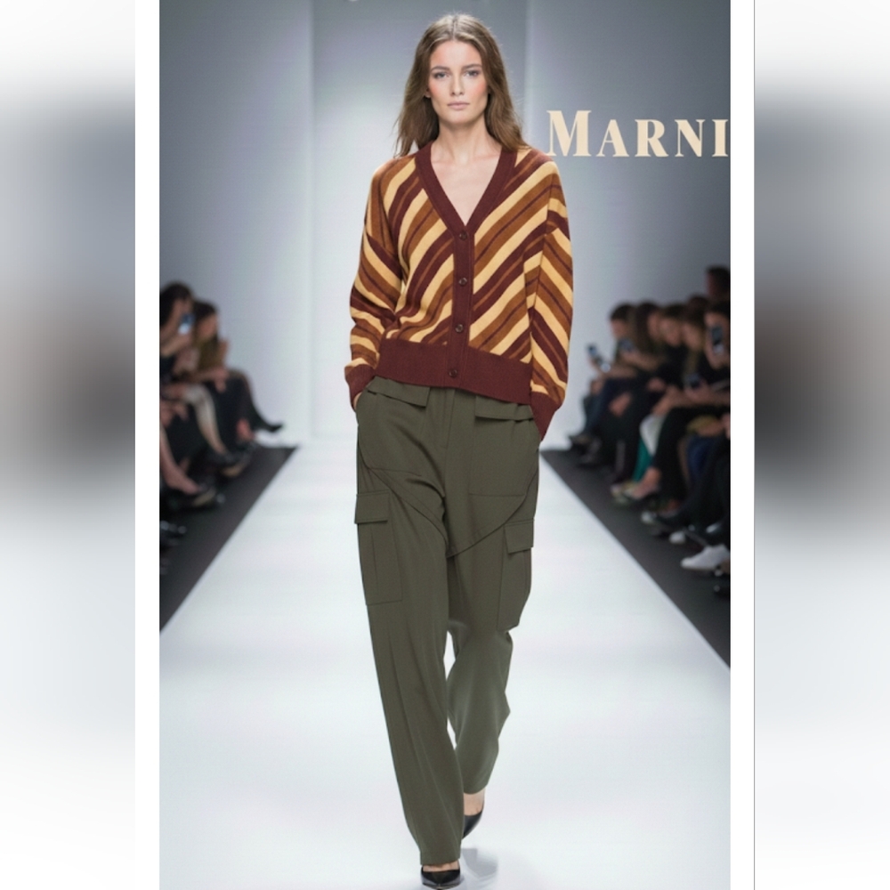 Marni Burgundy and Mustard Striped Cardigan